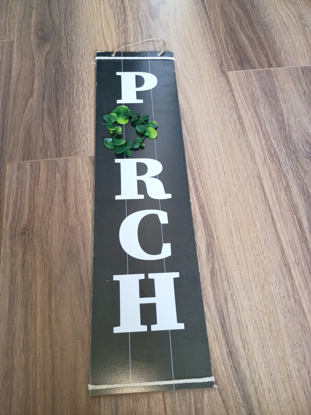 Black 'PORCH' Vertical Wood Wall Sign with Green Wreath